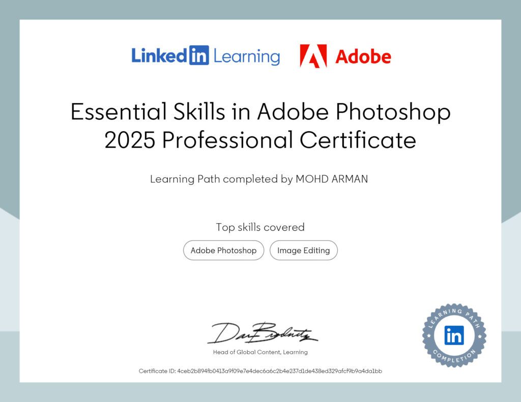 CertificateOfCompletion_Essential Skills in Adobe Photoshop 2025 Professional Certificate