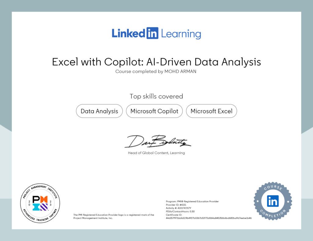 CertificateOfCompletion_Excel with Copilot AIDriven Data Analysis (1)